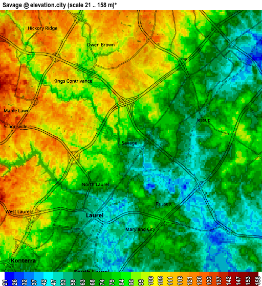 Zoom OUT 2x Savage, United States elevation map