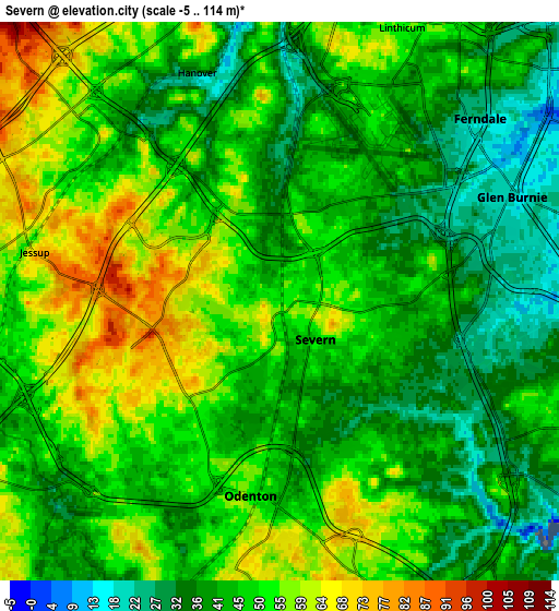 Zoom OUT 2x Severn, United States elevation map
