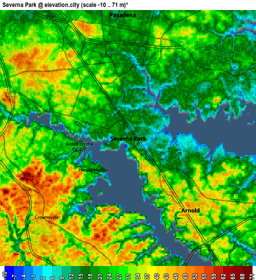 Zoom OUT 2x Severna Park, United States elevation map