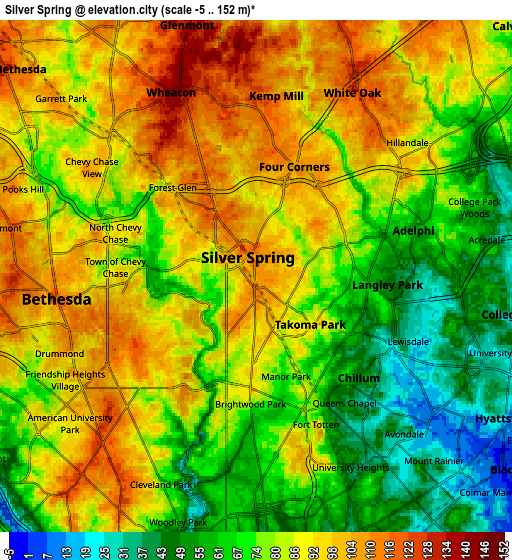 Zoom OUT 2x Silver Spring, United States elevation map