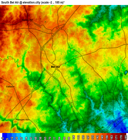 Zoom OUT 2x South Bel Air, United States elevation map