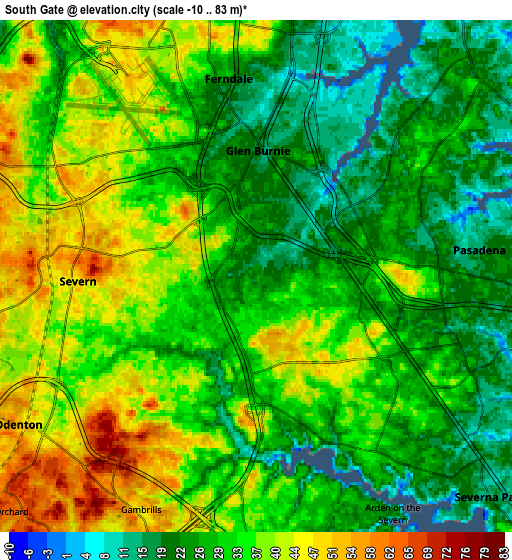 Zoom OUT 2x South Gate, United States elevation map