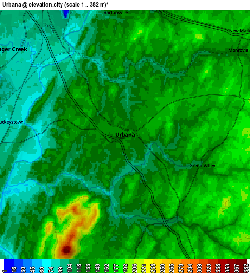 Zoom OUT 2x Urbana, United States elevation map