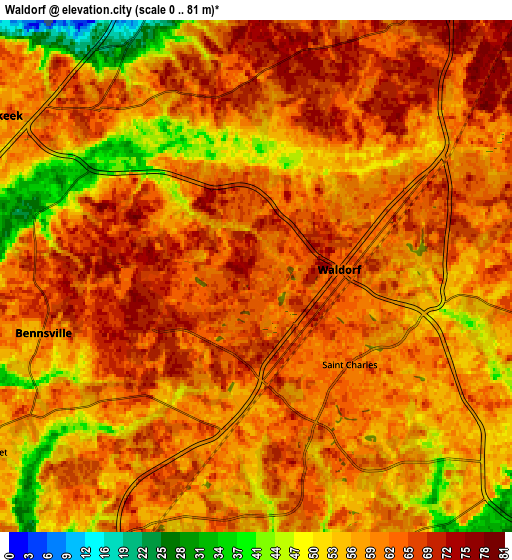 Zoom OUT 2x Waldorf, United States elevation map