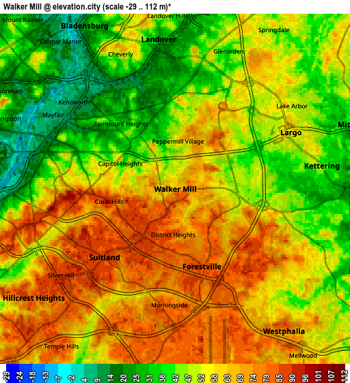 Zoom OUT 2x Walker Mill, United States elevation map