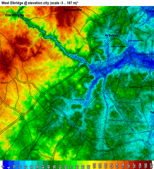 Zoom OUT 2x West Elkridge, United States elevation map