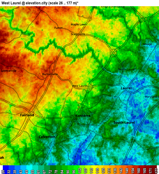 Zoom OUT 2x West Laurel, United States elevation map