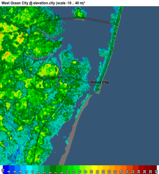 Zoom OUT 2x West Ocean City, United States elevation map