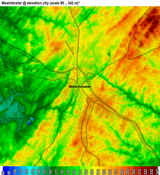 Zoom OUT 2x Westminster, United States elevation map