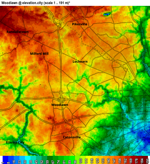 Zoom OUT 2x Woodlawn, United States elevation map