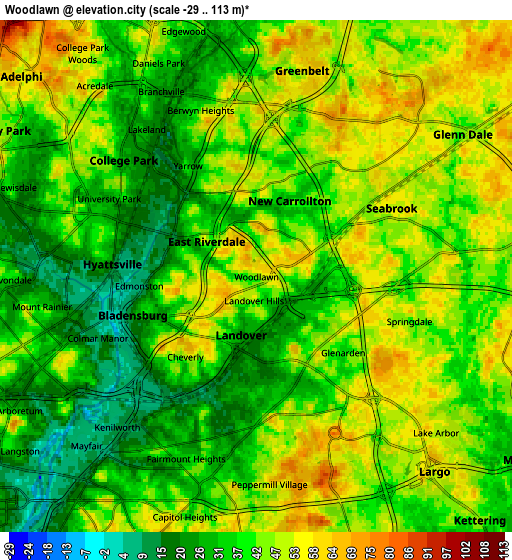 Zoom OUT 2x Woodlawn, United States elevation map