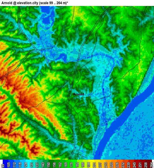 Zoom OUT 2x Arnold, United States elevation map