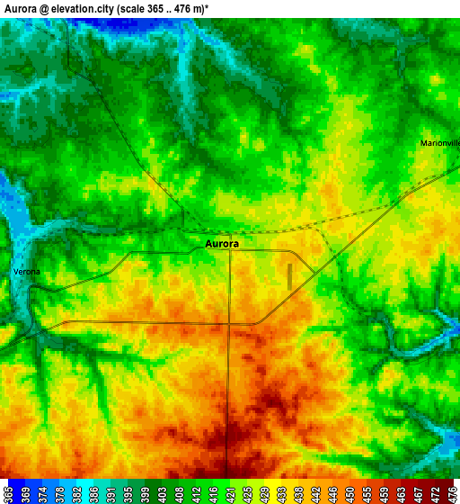 Zoom OUT 2x Aurora, United States elevation map