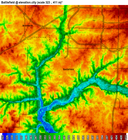 Zoom OUT 2x Battlefield, United States elevation map