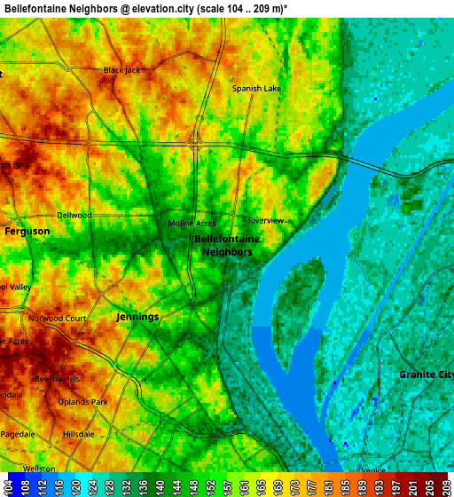 Zoom OUT 2x Bellefontaine Neighbors, United States elevation map