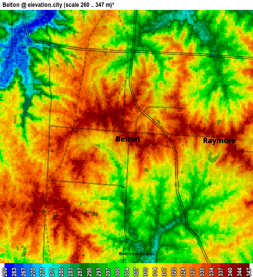 Zoom OUT 2x Belton, United States elevation map