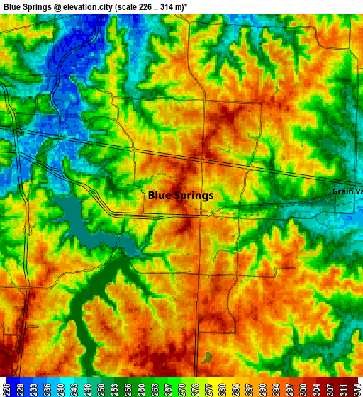 Zoom OUT 2x Blue Springs, United States elevation map