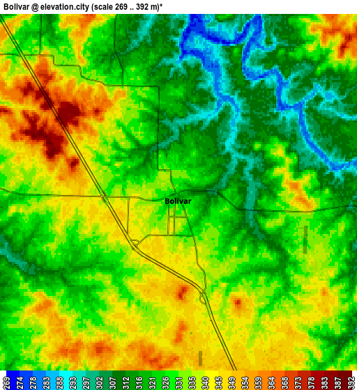 Zoom OUT 2x Bolivar, United States elevation map