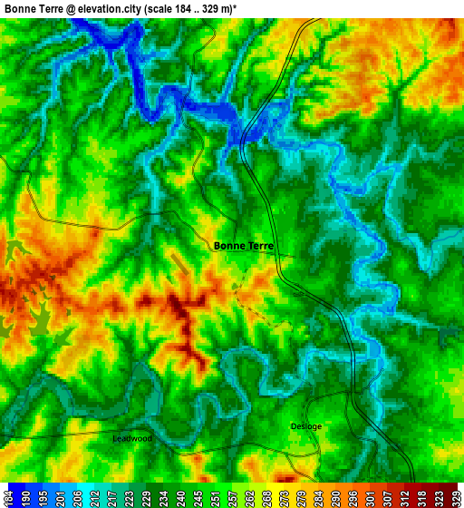 Zoom OUT 2x Bonne Terre, United States elevation map