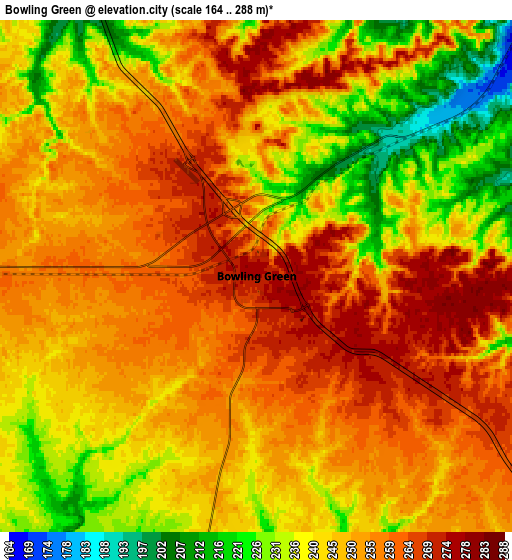 Zoom OUT 2x Bowling Green, United States elevation map