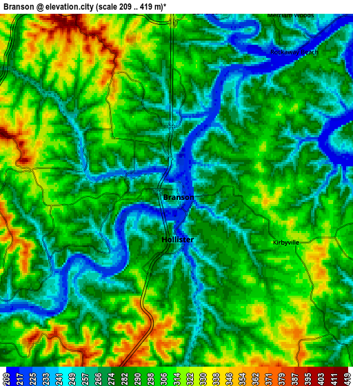 Zoom OUT 2x Branson, United States elevation map