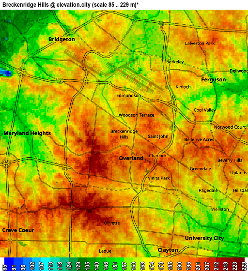 Zoom OUT 2x Breckenridge Hills, United States elevation map