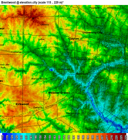 Zoom OUT 2x Brentwood, United States elevation map