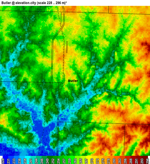 Zoom OUT 2x Butler, United States elevation map