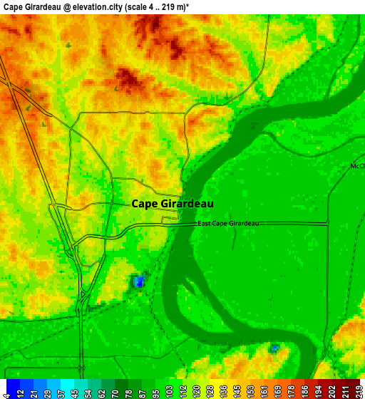 Zoom OUT 2x Cape Girardeau, United States elevation map