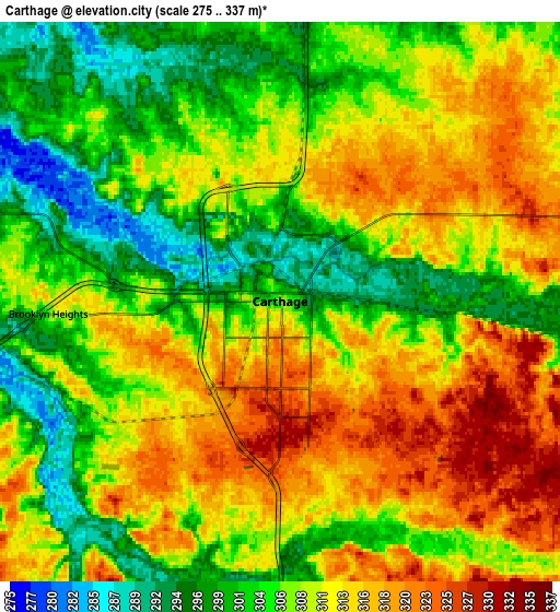 Zoom OUT 2x Carthage, United States elevation map