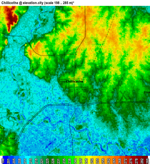 Zoom OUT 2x Chillicothe, United States elevation map