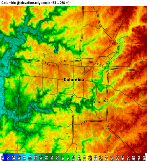 Zoom OUT 2x Columbia, United States elevation map