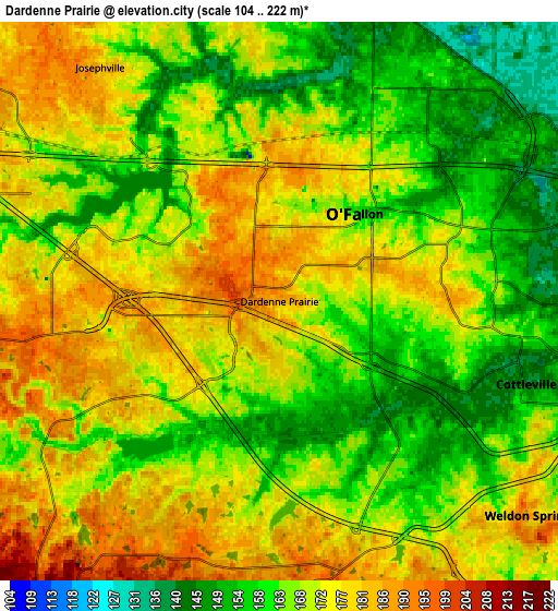 Zoom OUT 2x Dardenne Prairie, United States elevation map