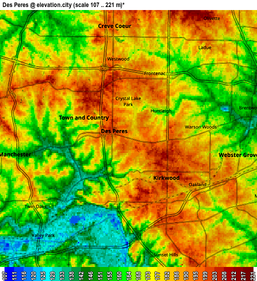 Zoom OUT 2x Des Peres, United States elevation map