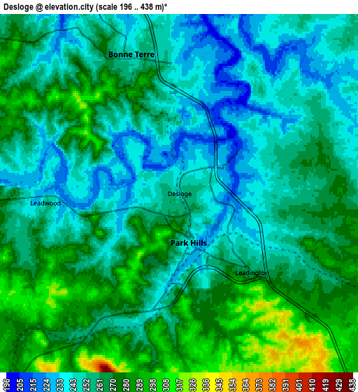 Zoom OUT 2x Desloge, United States elevation map