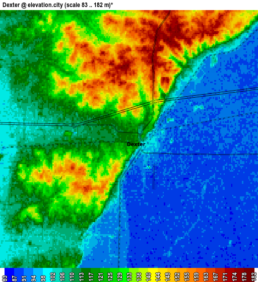 Zoom OUT 2x Dexter, United States elevation map