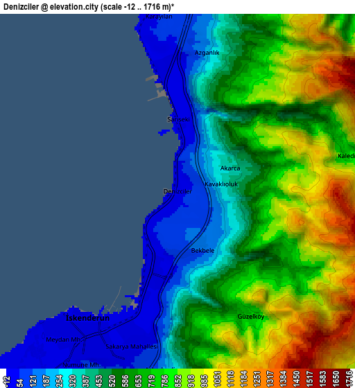 Zoom OUT 2x Denizciler, Turkey elevation map