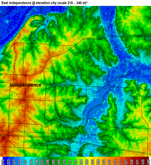 Zoom OUT 2x East Independence, United States elevation map