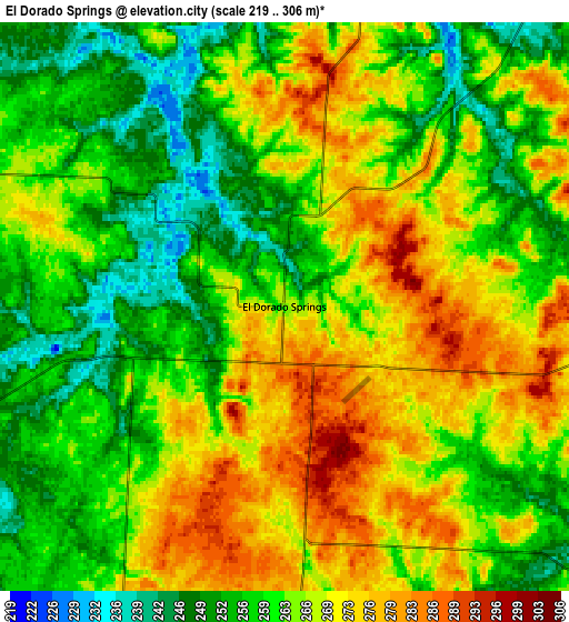 Zoom OUT 2x El Dorado Springs, United States elevation map