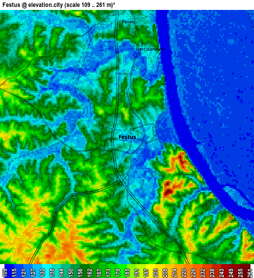 Zoom OUT 2x Festus, United States elevation map