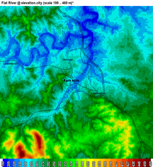 Zoom OUT 2x Flat River, United States elevation map