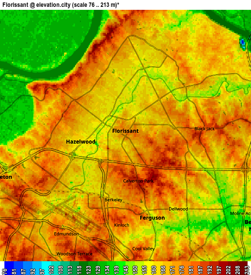 Zoom OUT 2x Florissant, United States elevation map