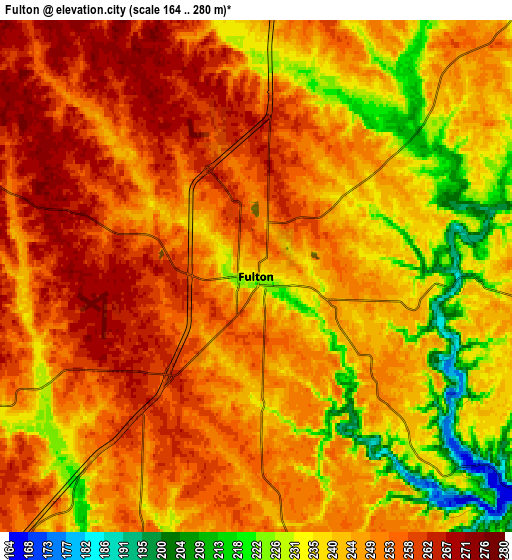 Zoom OUT 2x Fulton, United States elevation map