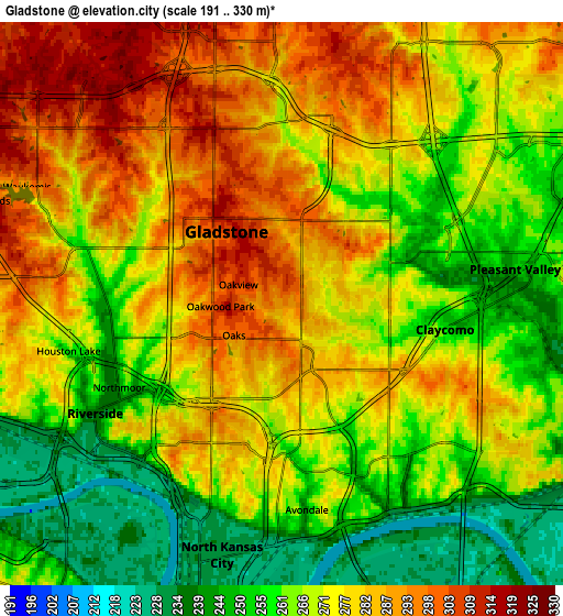 Zoom OUT 2x Gladstone, United States elevation map