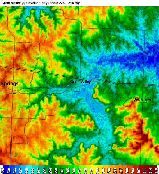 Zoom OUT 2x Grain Valley, United States elevation map