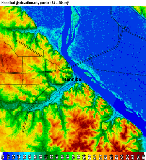 Zoom OUT 2x Hannibal, United States elevation map