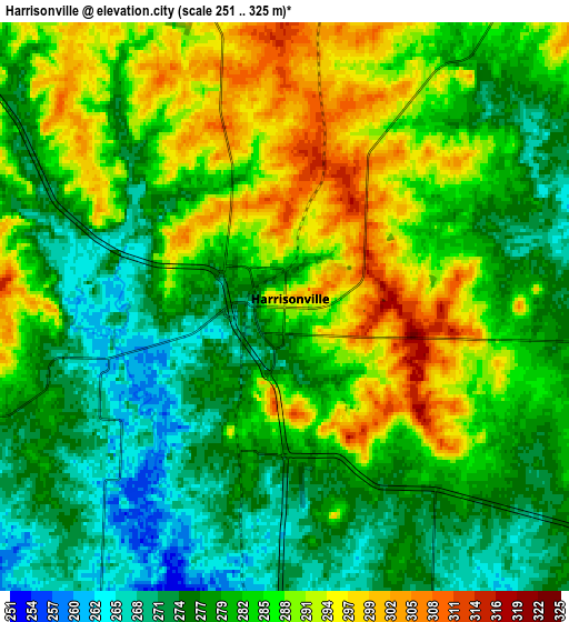 Zoom OUT 2x Harrisonville, United States elevation map