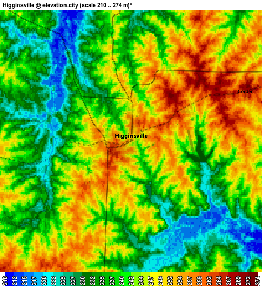 Zoom OUT 2x Higginsville, United States elevation map