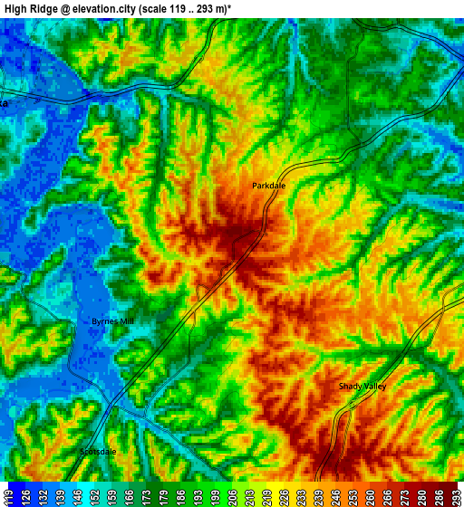 Zoom OUT 2x High Ridge, United States elevation map