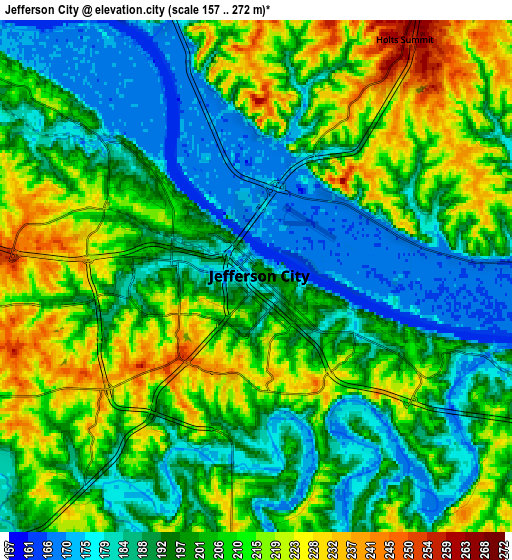 Zoom OUT 2x Jefferson City, United States elevation map